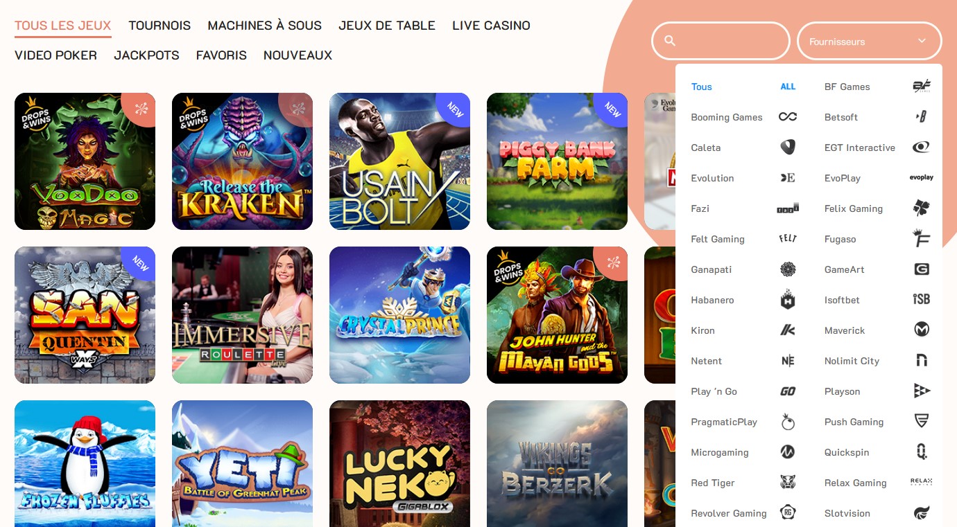 Liste des jeux chez Banzai Slots